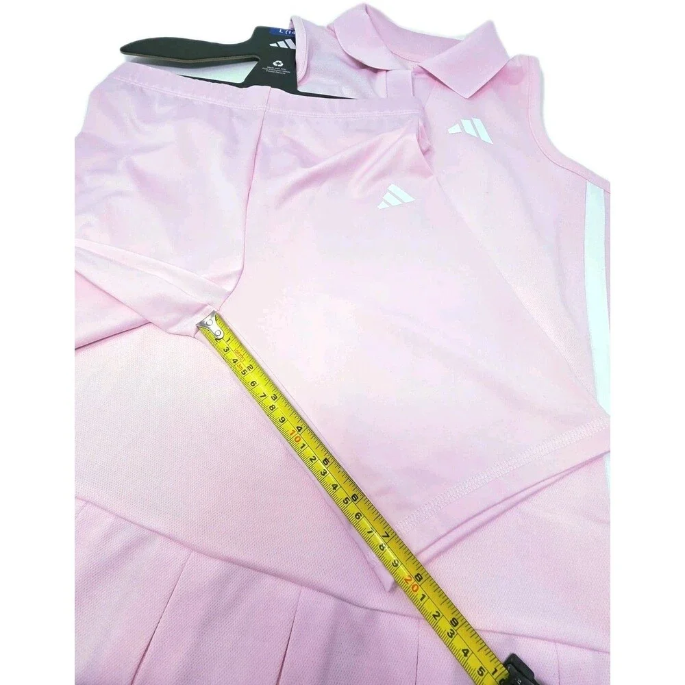 adidas Youth 3-stripe Polo Dress + Bike Shorts 2-pc Set Pink Size L (14) NWT